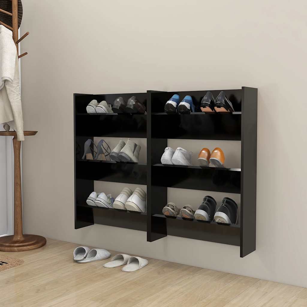 Wand-Schuhschränke 2 Stk. Schwarz 60x18x90 cm Holzwerkstoff
