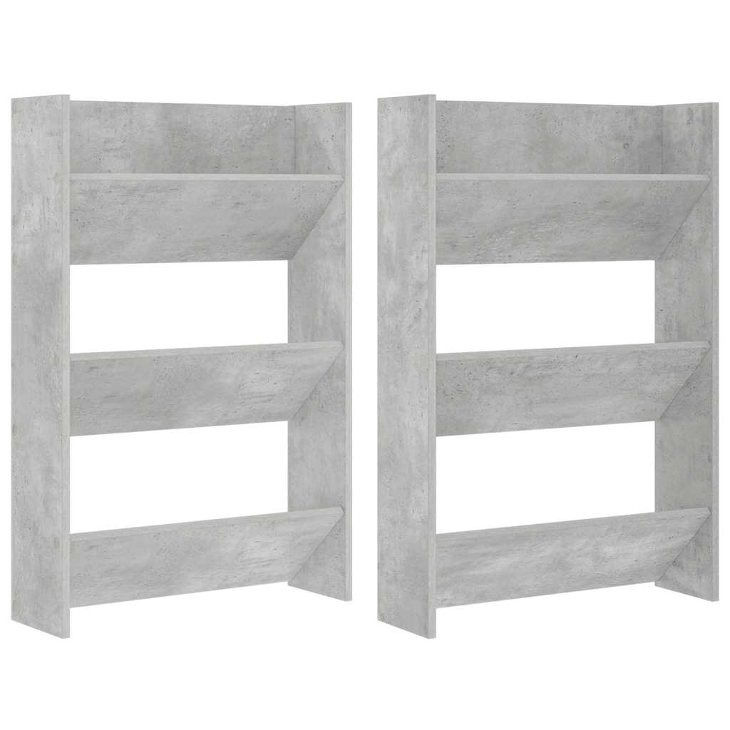 Wand-Schuhschränke 2 Stk. Betongrau 60x18x90 cm Holzwerkstoff