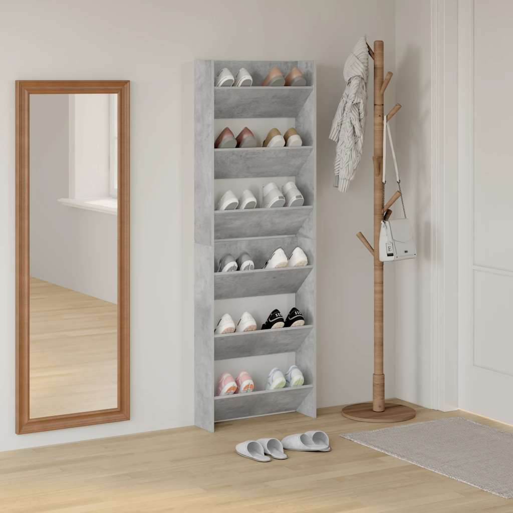 Wand-Schuhschränke 2 Stk. Betongrau 60x18x90 cm Holzwerkstoff
