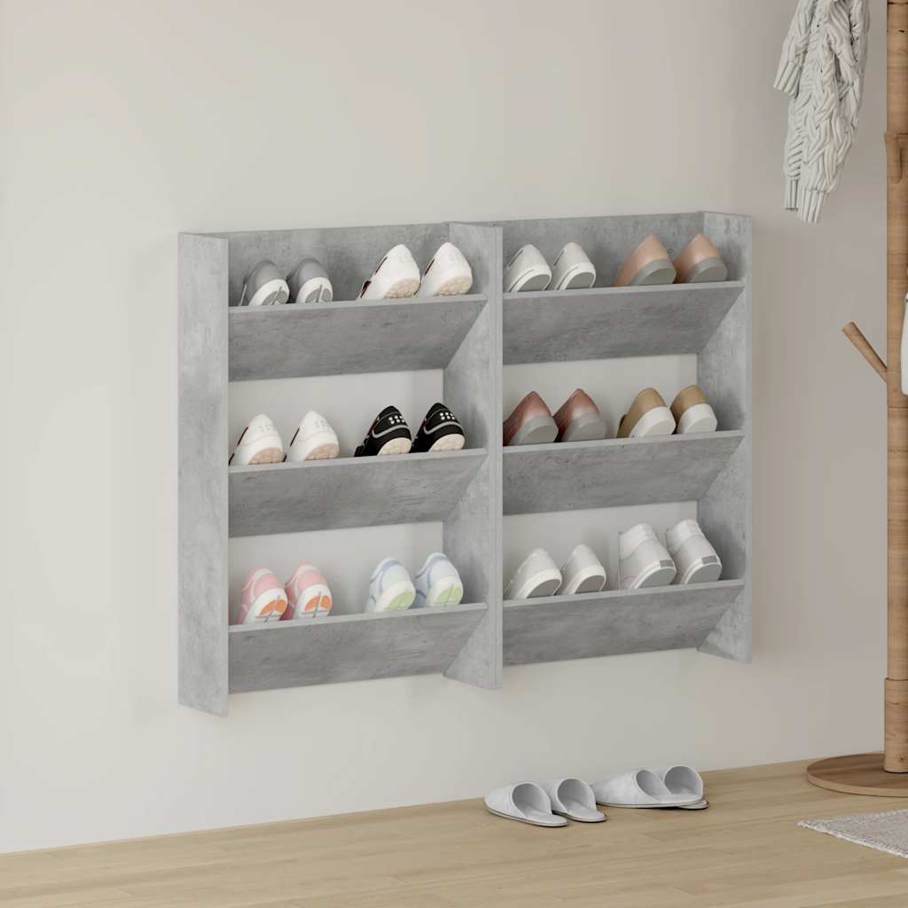 Wand-Schuhschränke 2 Stk. Betongrau 60x18x90 cm Holzwerkstoff