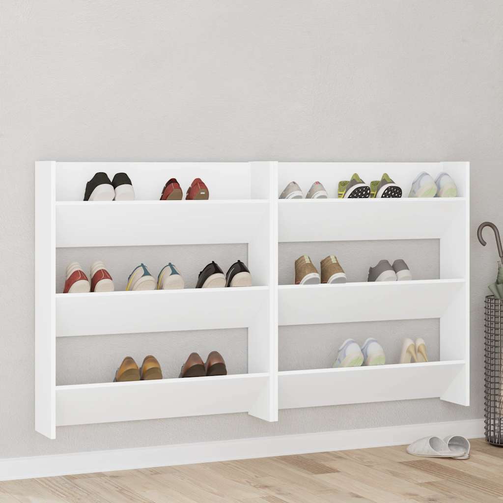 Wand-Schuhschränke 2 Stk. Weiß 80x18x90 cm Holzwerkstoff