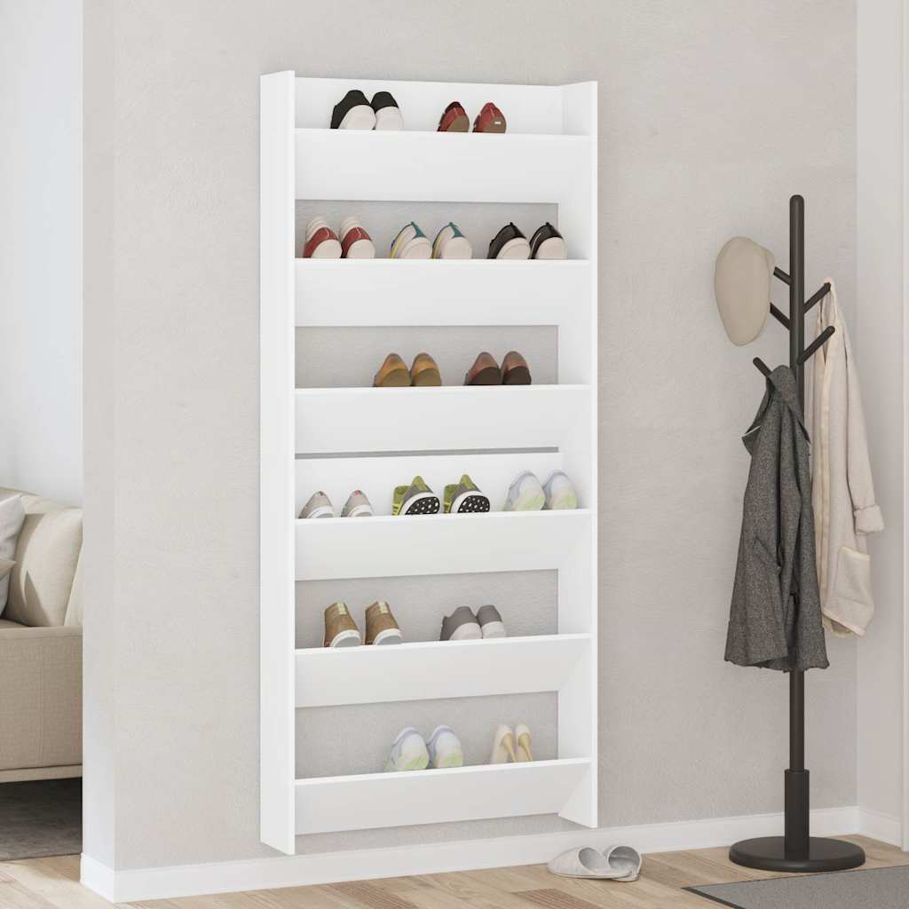 Wand-Schuhschränke 2 Stk. Weiß 80x18x90 cm Holzwerkstoff