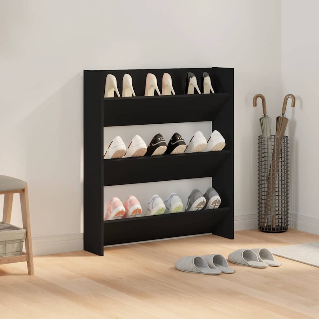 Wand-Schuhschrank Schwarz 80x18x90 cm Holzwerkstoff