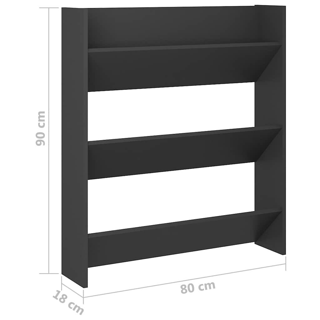 Wand-Schuhschrank Grau 80x18x90 cm Holzwerkstoff