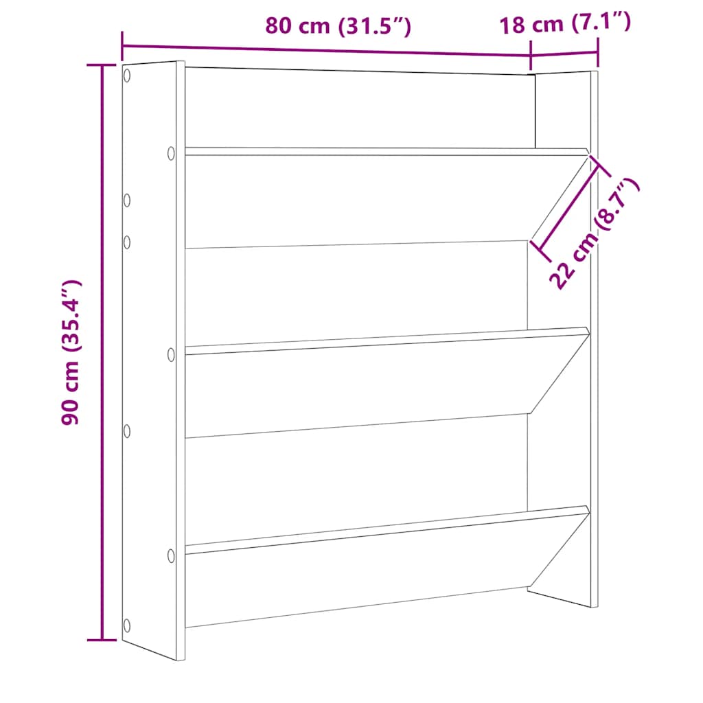 Wand-Schuhschrank Sonoma-Eiche 80x18x90 cm Holzwerkstoff