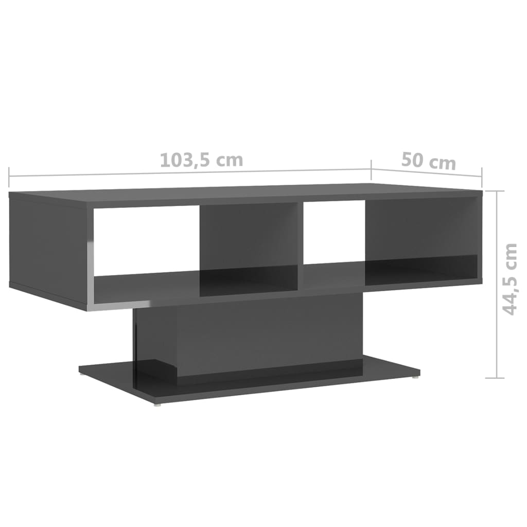Couchtisch Hochglanz-Grau 103,5x50x44,5 cm Holzwerkstoff