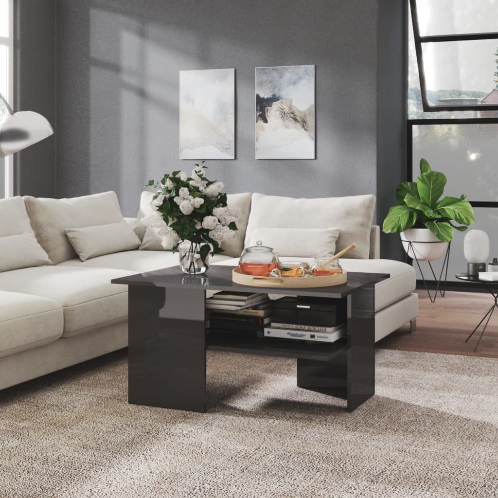 Couchtisch Hochglanz-Grau 90x60x46,5 cm Holzwerkstoff