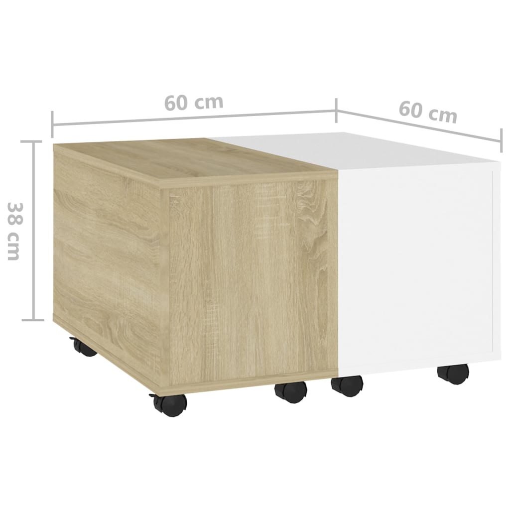 Couchtisch Weiß und Sonoma-Eiche 60x60x38 cm Holzwerkstoff