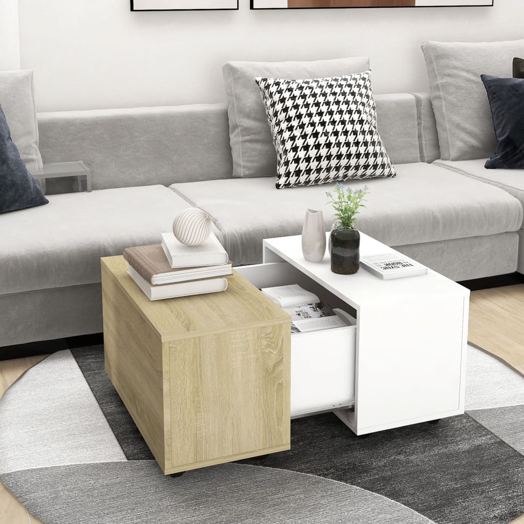 Couchtisch Weiß und Sonoma-Eiche 60x60x38 cm Holzwerkstoff