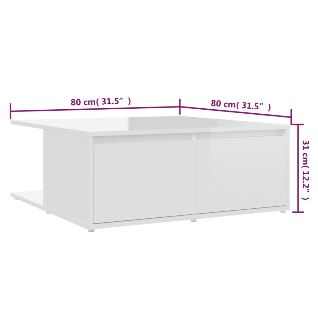 Couchtisch Hochglanz-Weiß 80x80x31 cm Holzwerkstoff