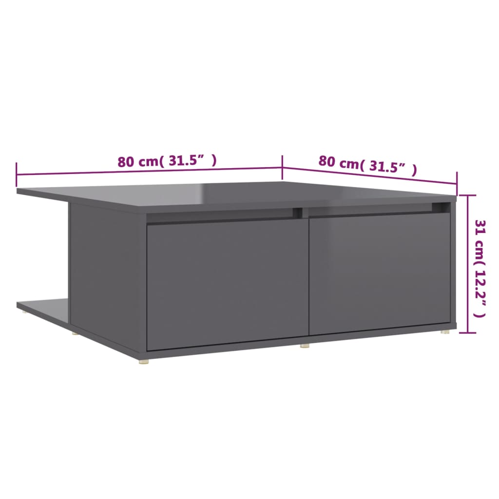 Couchtisch Hochglanz-Grau 80x80x31 cm Holzwerkstoff