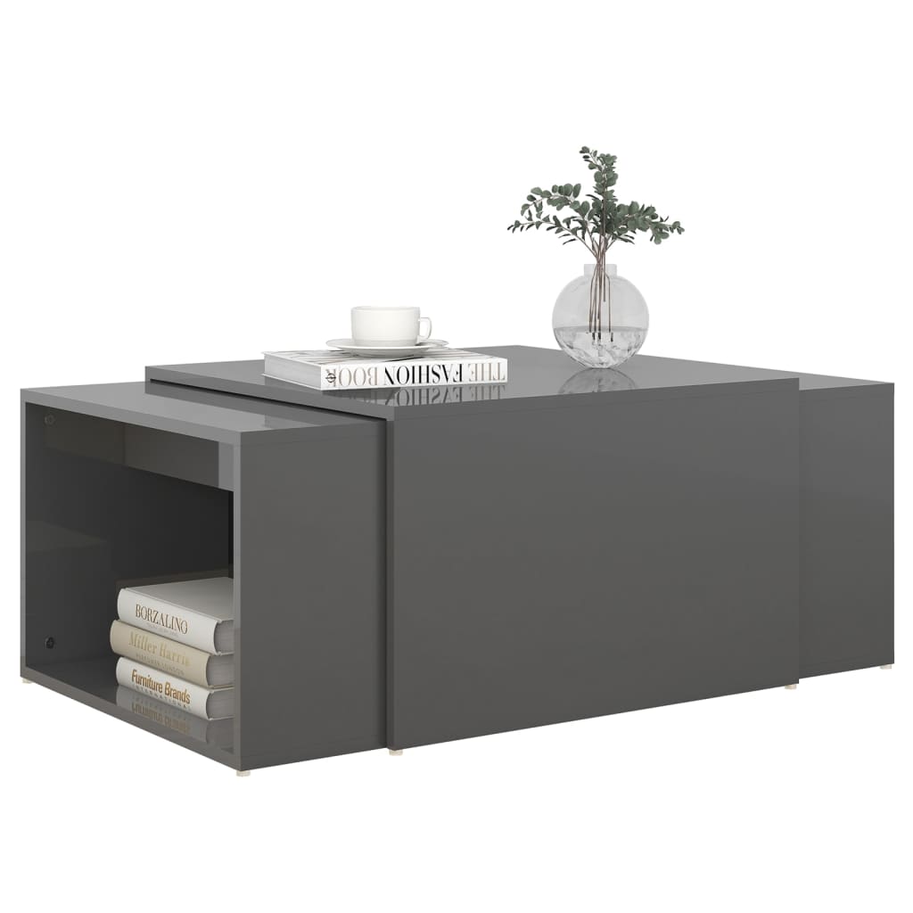 3-tlg. Satztisch-Set Hochglanz-Grau 60x60x38 cm