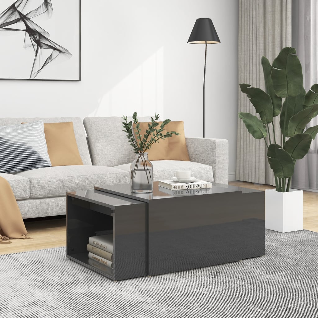 3-tlg. Satztisch-Set Hochglanz-Grau 60x60x38 cm