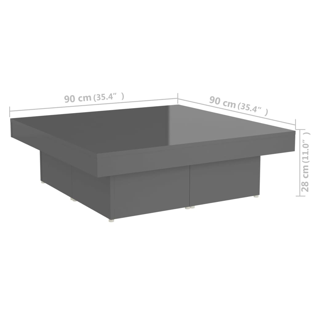 Couchtisch Hochglanz-Grau 90x90x28 cm Holzwerkstoff