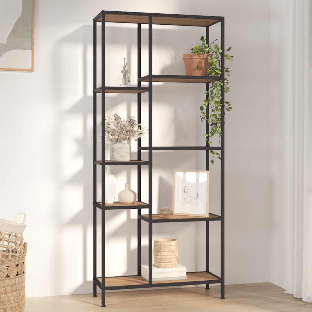 Bücherregal 80x30x180 cm Stahl und Holzwerkstoff