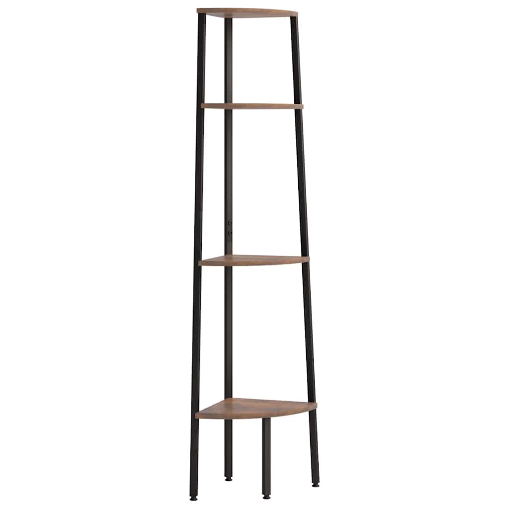 4-stöckiges Eckregal Dunkelbraun und Schwarz 45,5 x 31,5 x 150 cm