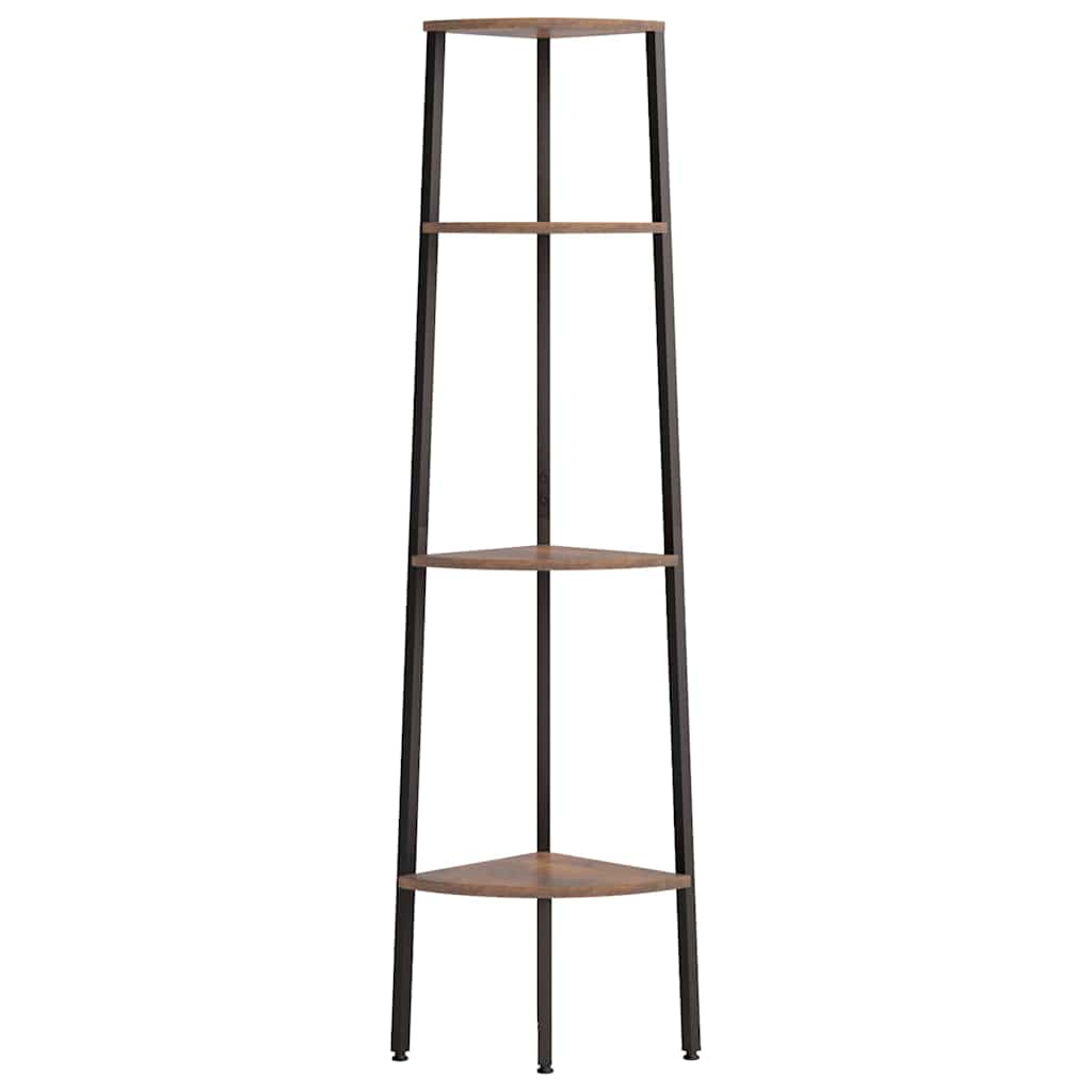 4-stöckiges Eckregal Dunkelbraun und Schwarz 45,5 x 31,5 x 150 cm