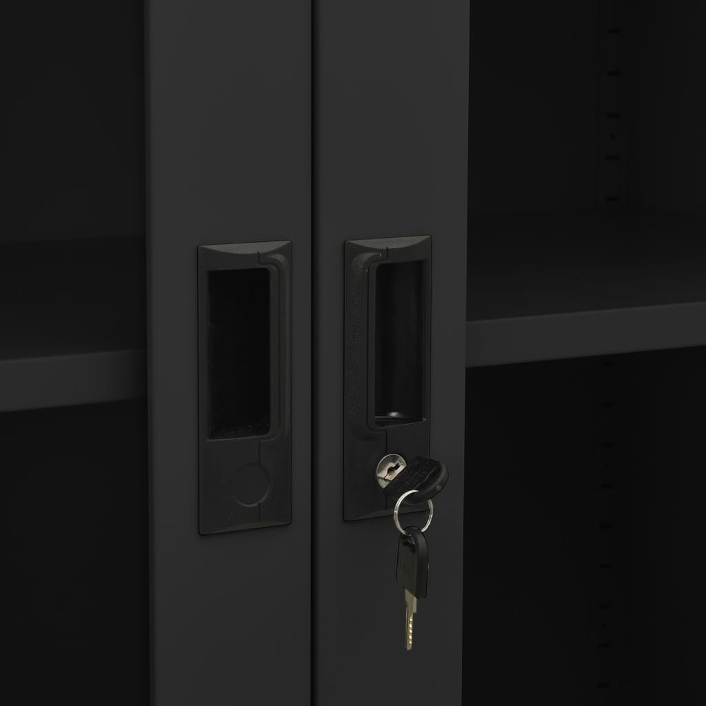 Büroschrank Anthrazit 90x40x180 cm Stahl und Hartglas
