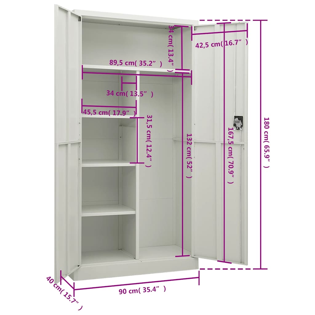 Schließfachschrank Hellgrau 90x40x180 cm Stahl