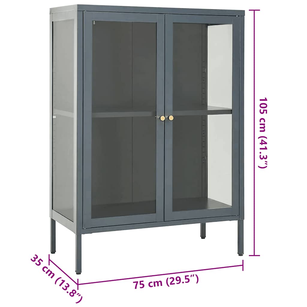 Sideboard Anthrazit 75x35x105 cm Stahl und Glas