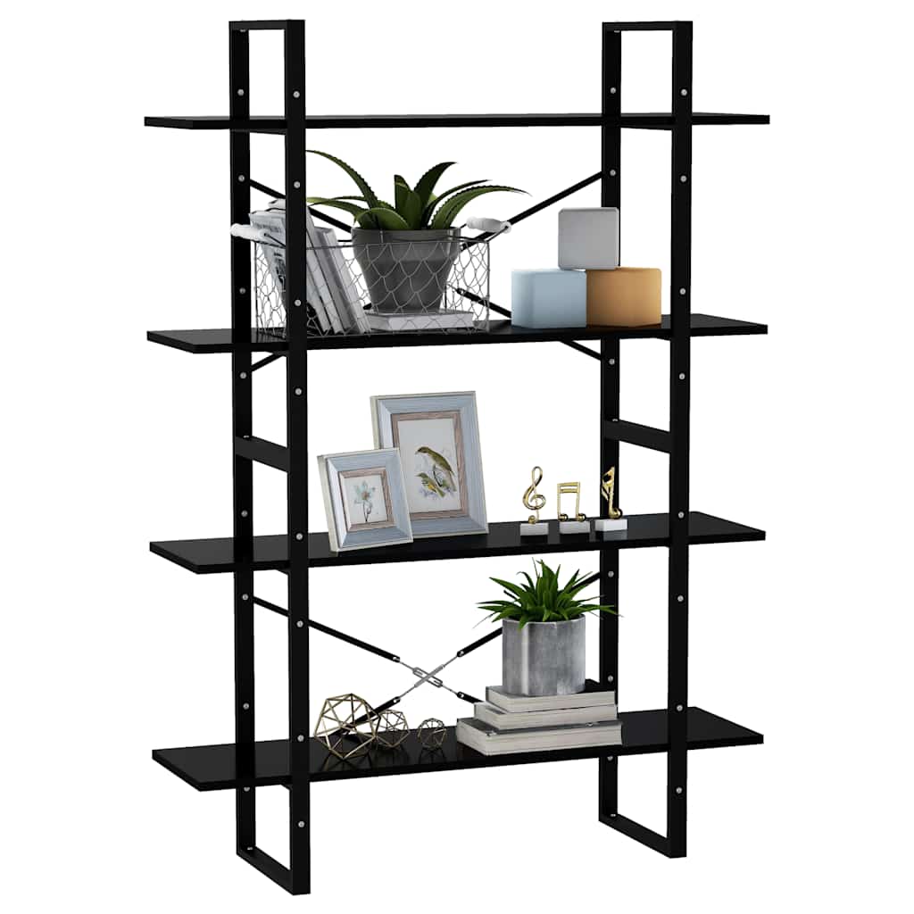 Bücherregal 4 Fächer Schwarz 100x30x140 cm Holzwerkstoff