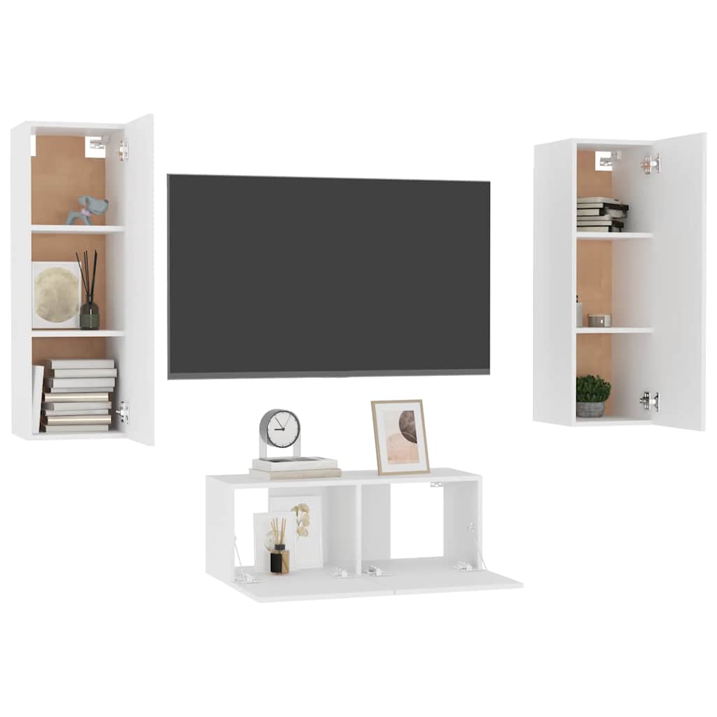 3-tlg. TV-Schrank-Set Weiß Holzwerkstoff