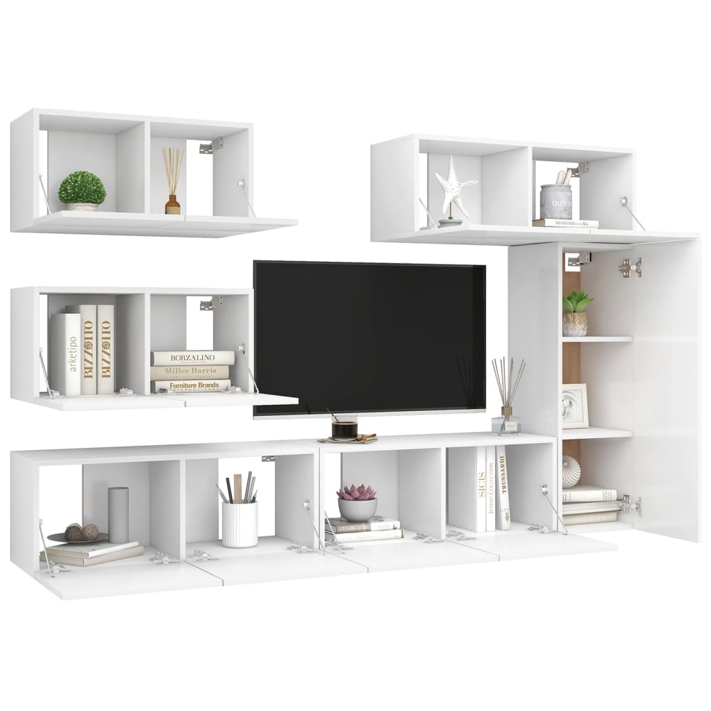 6-tlg. TV-Schrank-Set Weiß Holzwerkstoff