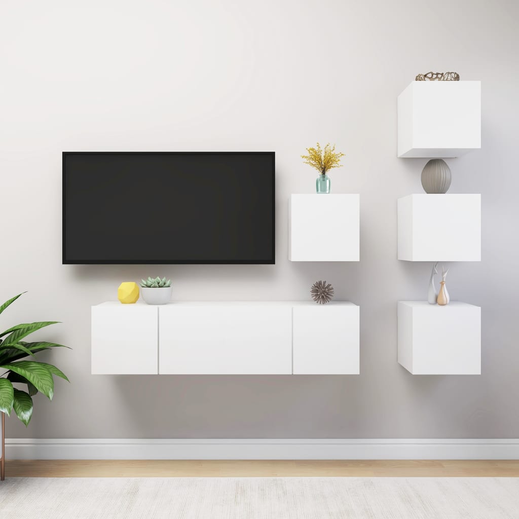6-tlg. TV-Schrank-Set Weiß Holzwerkstoff
