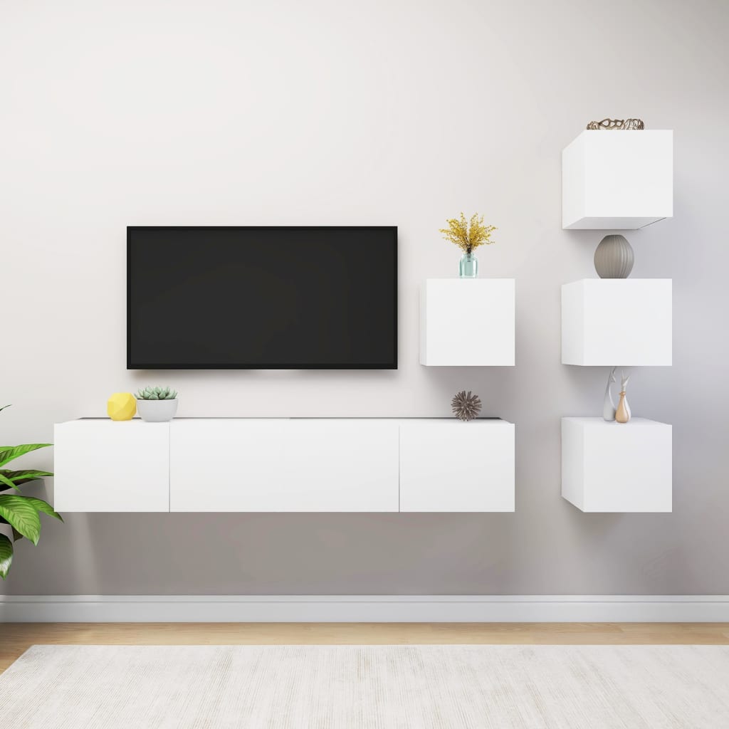 6-tlg. TV-Schrank-Set Weiß Holzwerkstoff