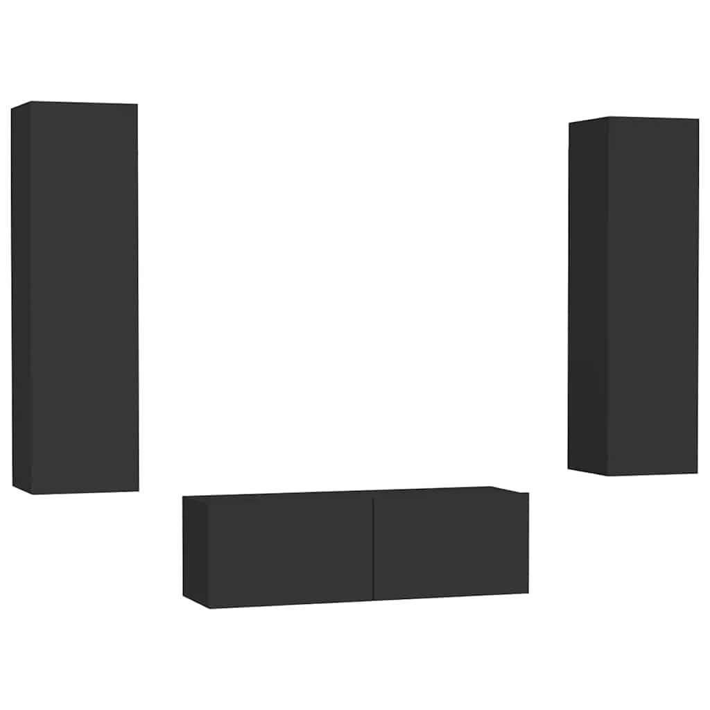 3-tlg. TV-Schrank-Set Schwarz Holzwerkstoff