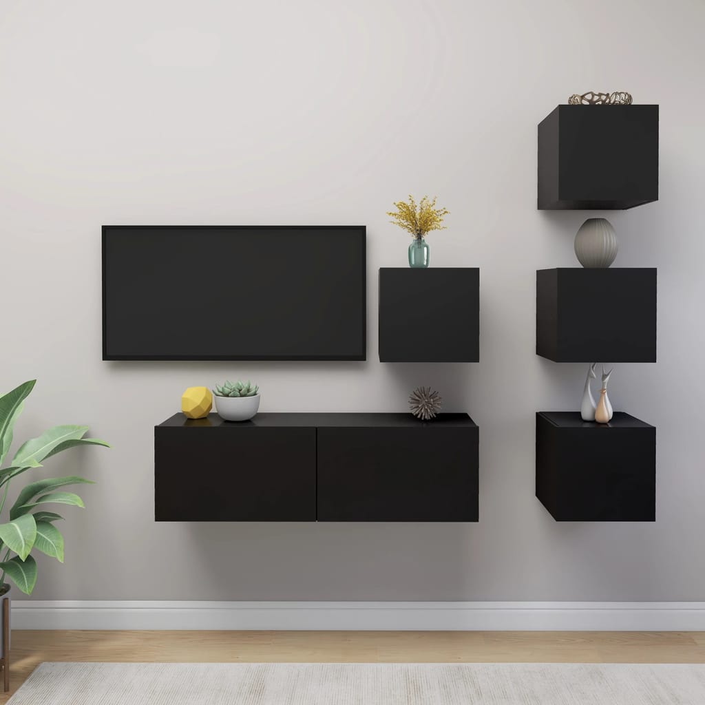 5-tlg. TV-Schrank-Set Schwarz Holzwerkstoff