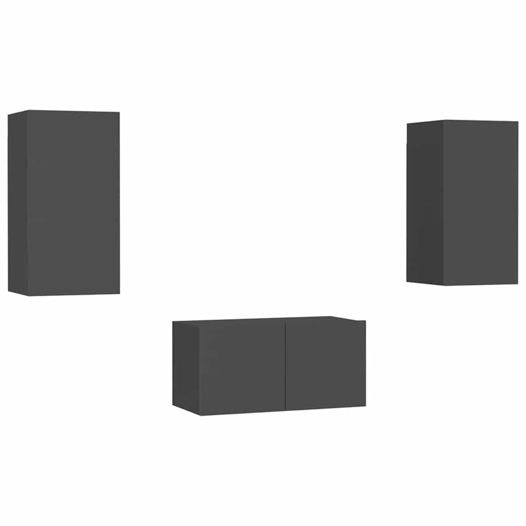 3-tlg. TV-Schrank-Set Grau Holzwerkstoff