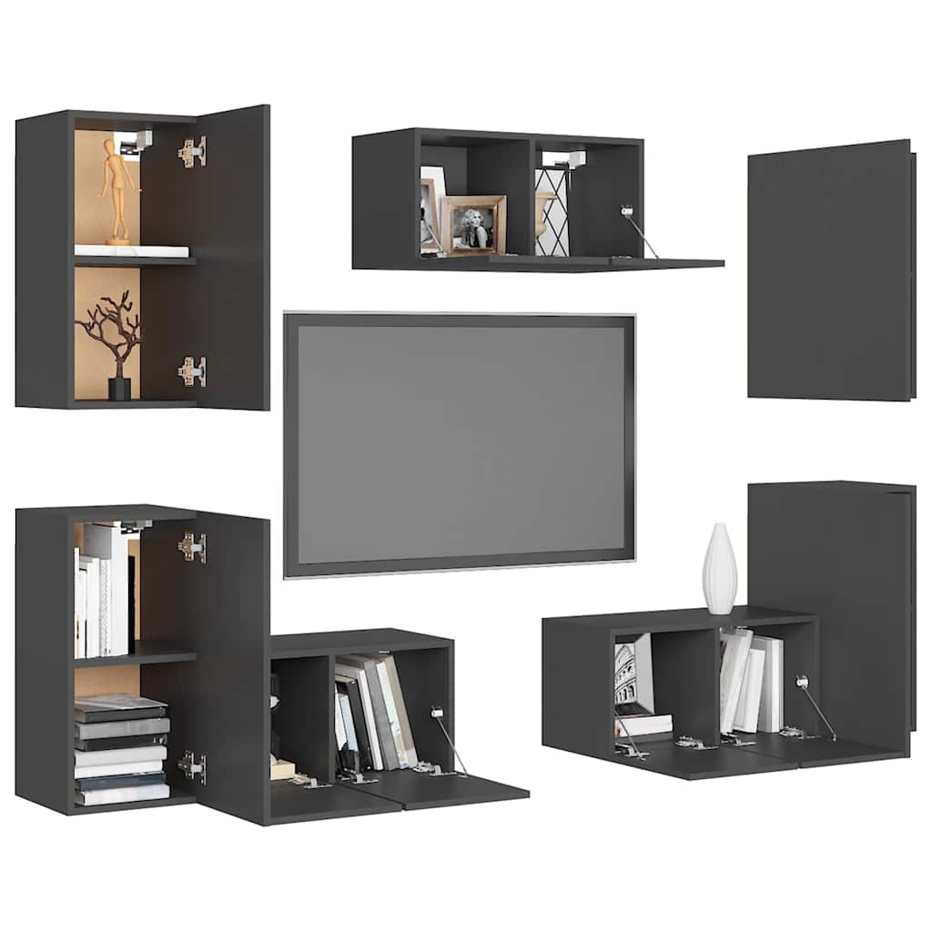 7-tlg. TV-Schrank-Set Grau Holzwerkstoff