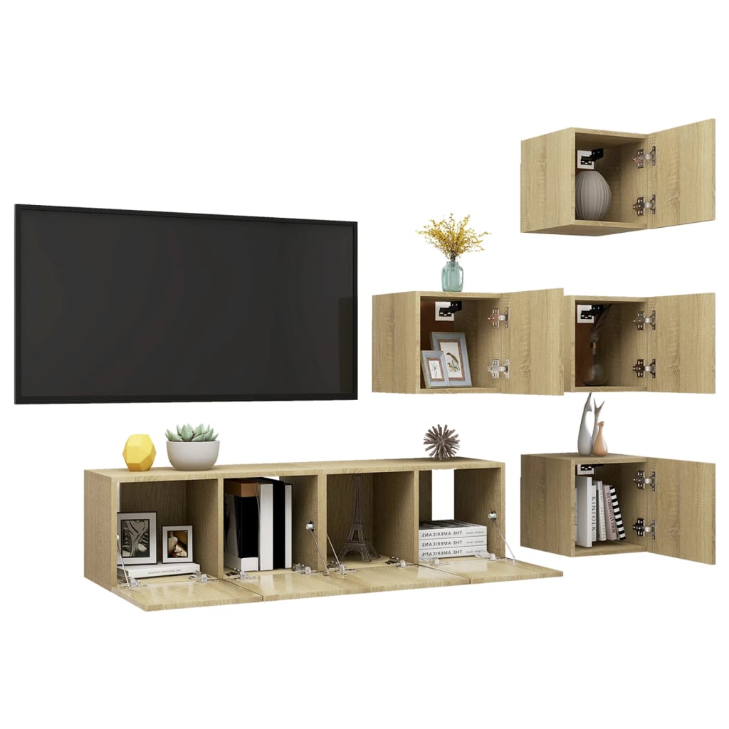 6-tlg. TV-Schrank-Set Sonoma-Eiche Holzwerkstoff