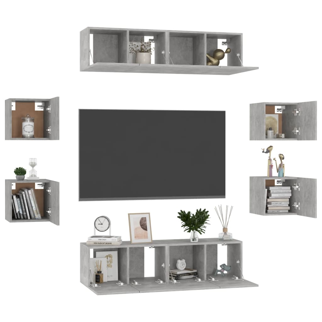 8-tlg. TV-Schrank-Set Betongrau Holzwerkstoff