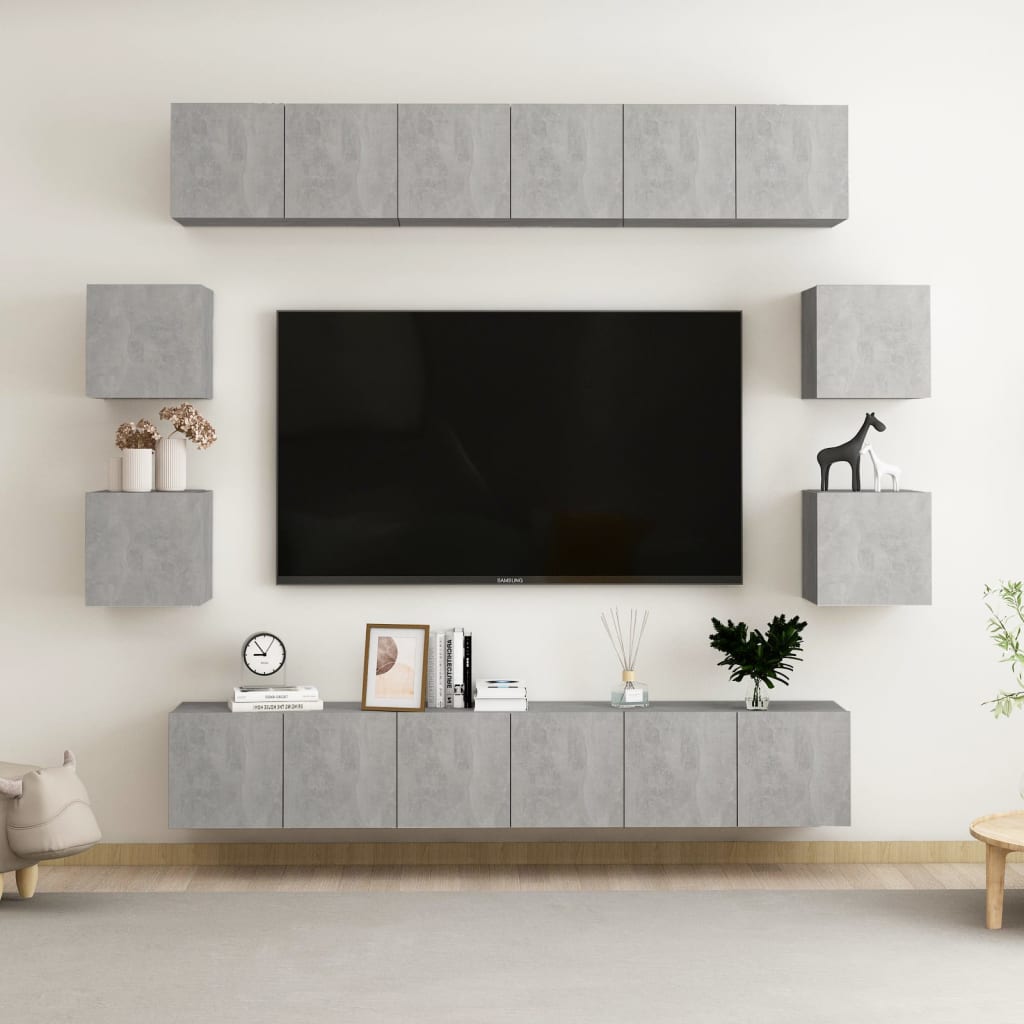 10-tlg. TV-Schrank-Set Betongrau Holzwerkstoff