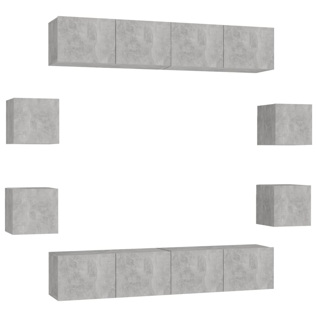 8-tlg. TV-Schrank-Set Betongrau Holzwerkstoff