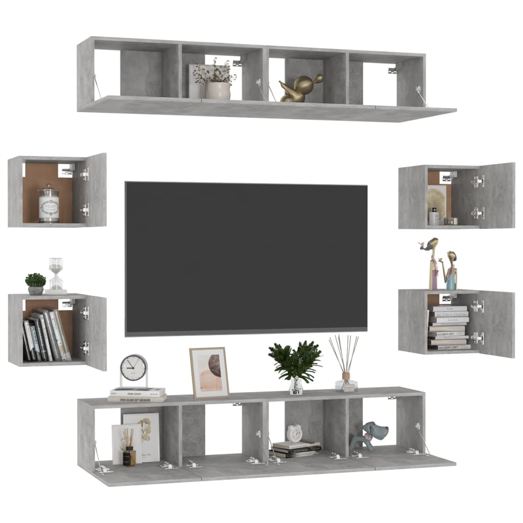 8-tlg. TV-Schrank-Set Betongrau Holzwerkstoff