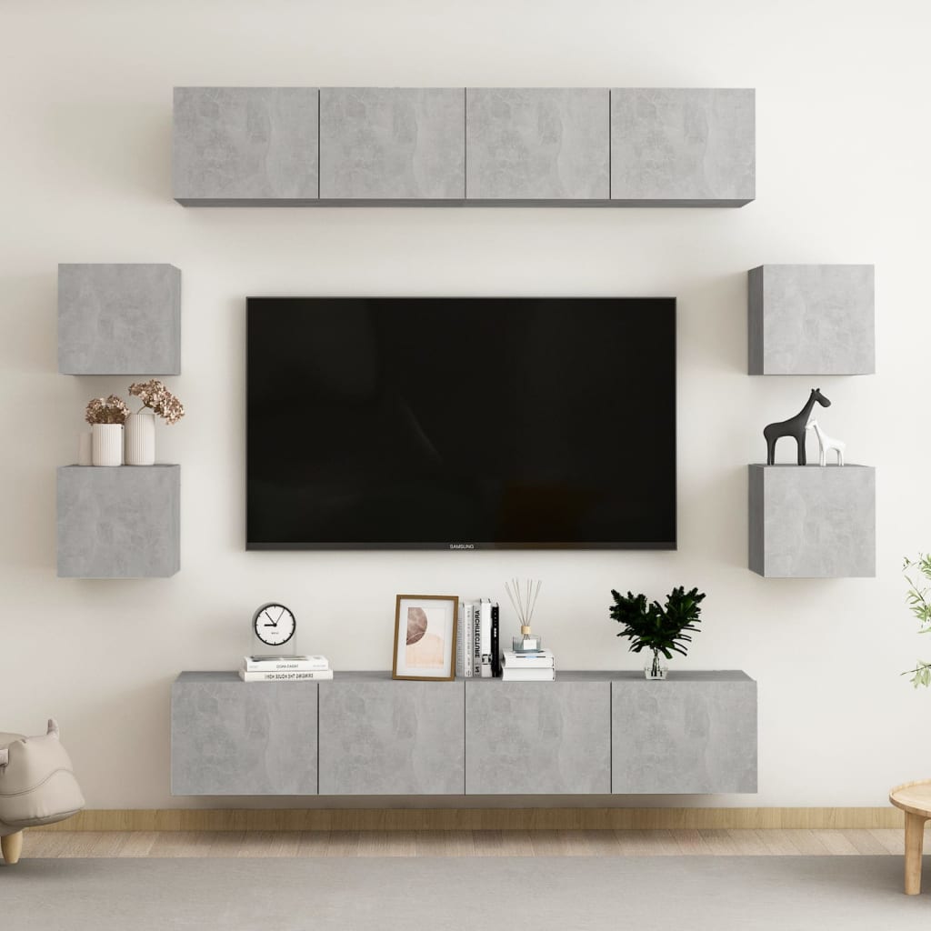 8-tlg. TV-Schrank-Set Betongrau Holzwerkstoff