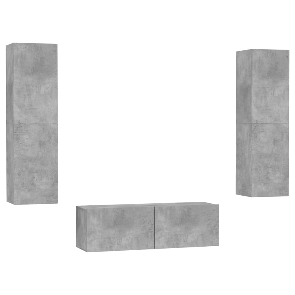 3-tlg. TV-Schrank-Set Betongrau Holzwerkstoff