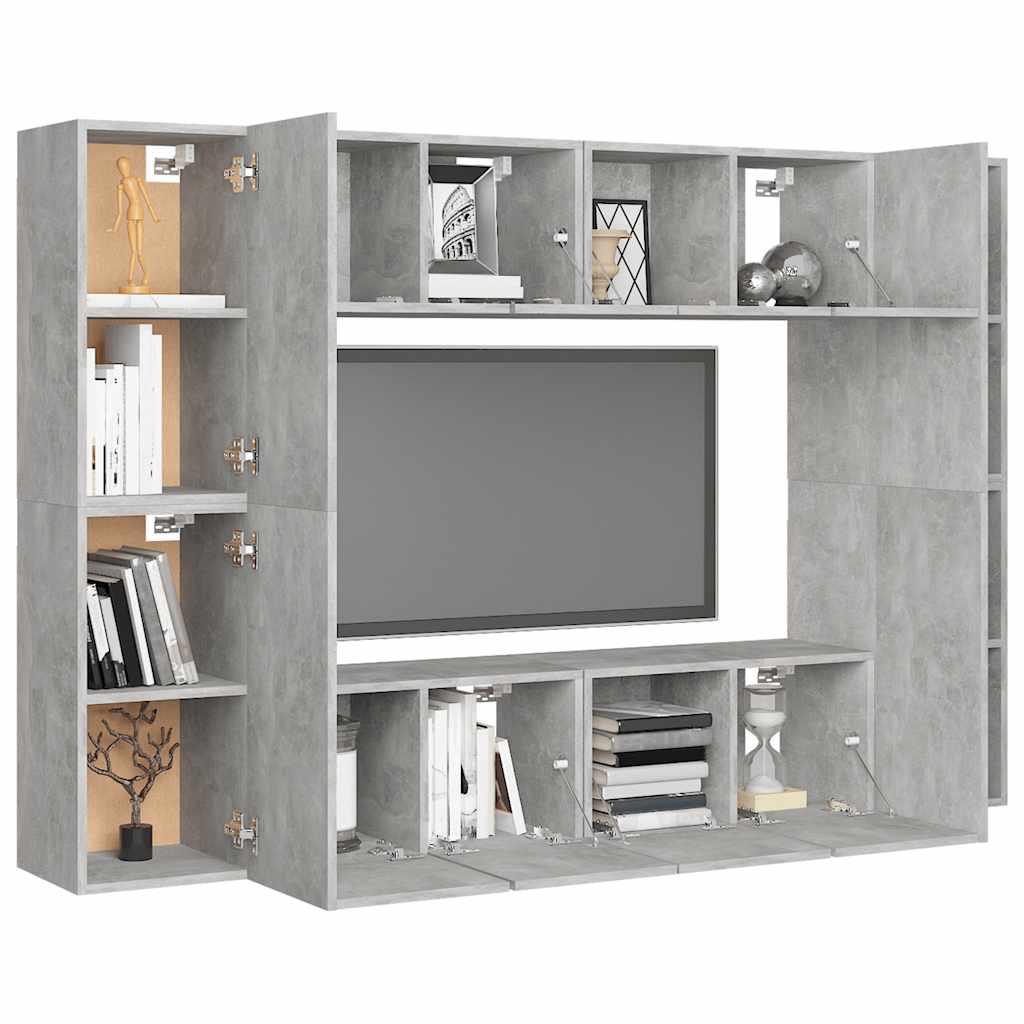 8-tlg. TV-Schrank-Set Betongrau Holzwerkstoff