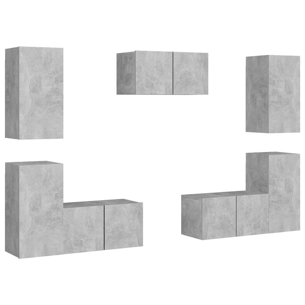 7-tlg. TV-Schrank-Set Betongrau Holzwerkstoff