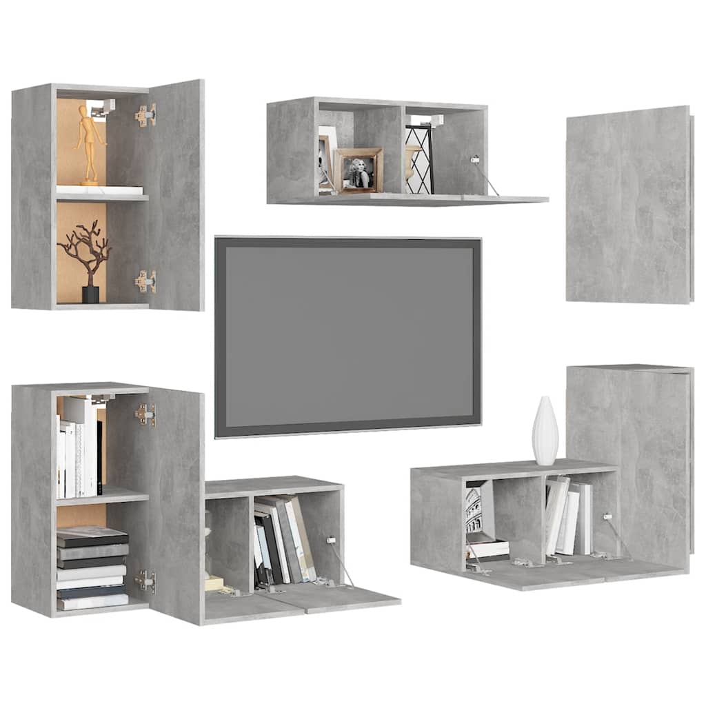 7-tlg. TV-Schrank-Set Betongrau Holzwerkstoff