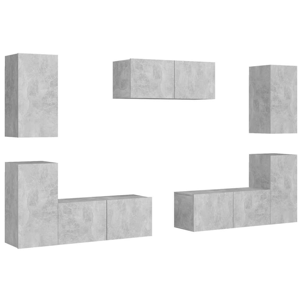 7-tlg. TV-Schrank-Set Betongrau Holzwerkstoff