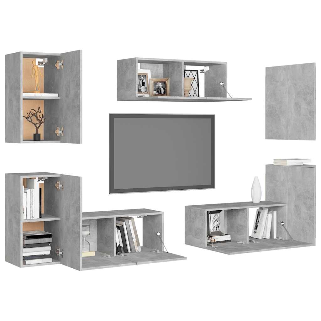 7-tlg. TV-Schrank-Set Betongrau Holzwerkstoff
