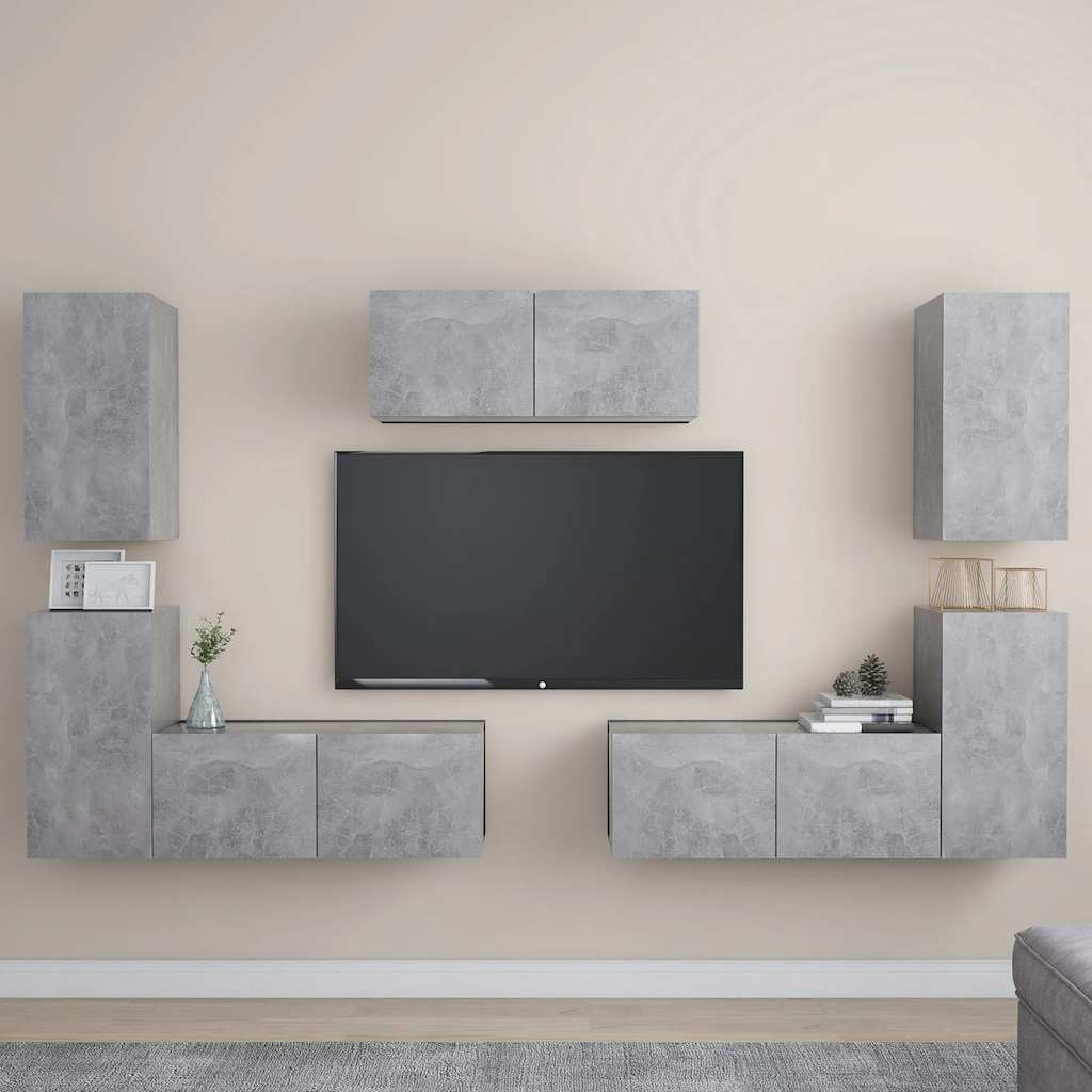 7-tlg. TV-Schrank-Set Betongrau Holzwerkstoff