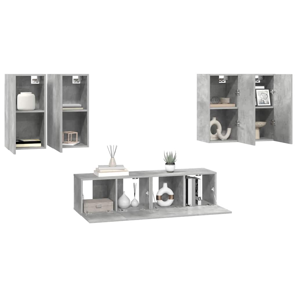 6-tlg. TV-Schrank-Set Betongrau Holzwerkstoff