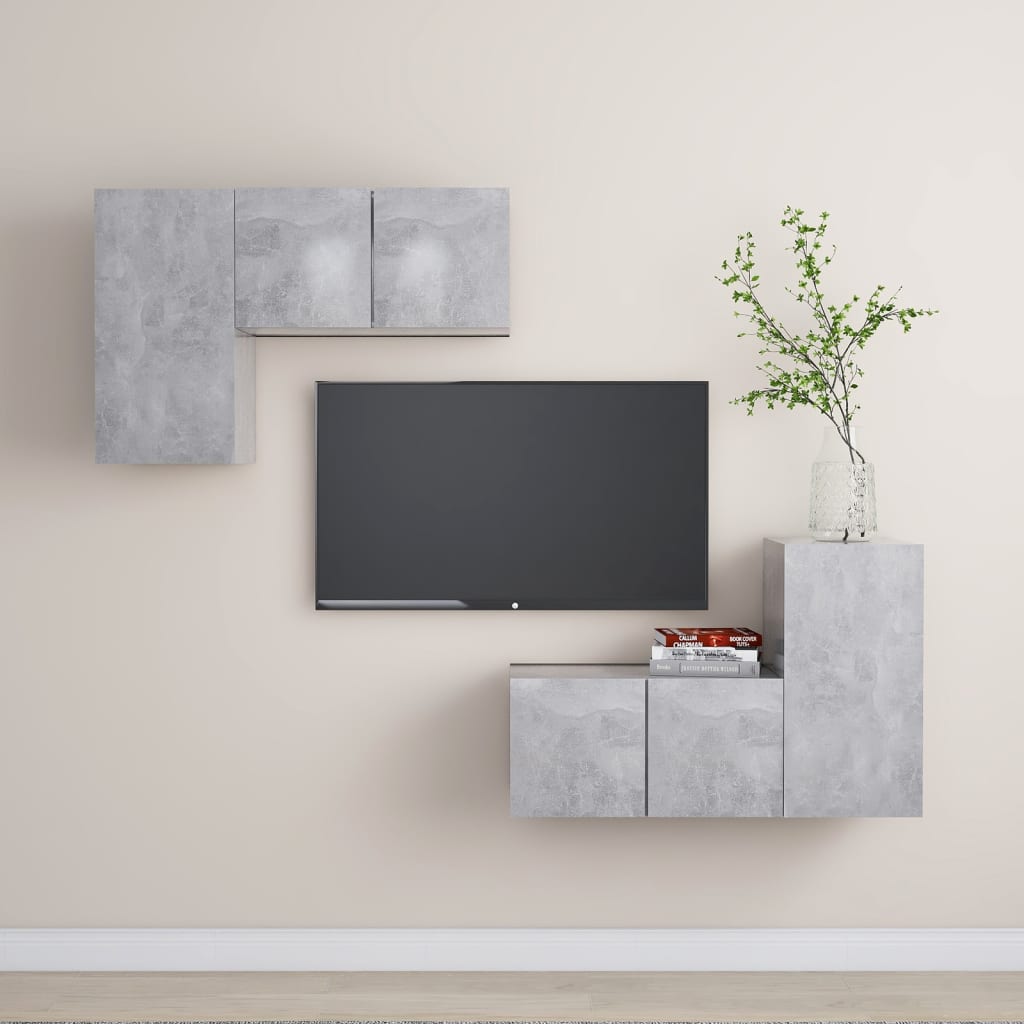 4-tlg. TV-Schrank-Set Betongrau Holzwerkstoff