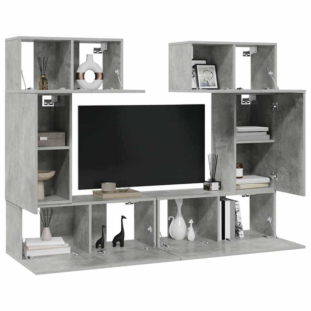 6-tlg. TV-Schrank-Set Betongrau Holzwerkstoff