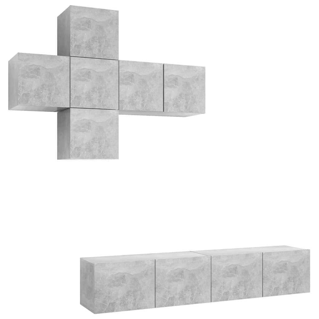 7-tlg. TV-Schrank-Set Betongrau Holzwerkstoff